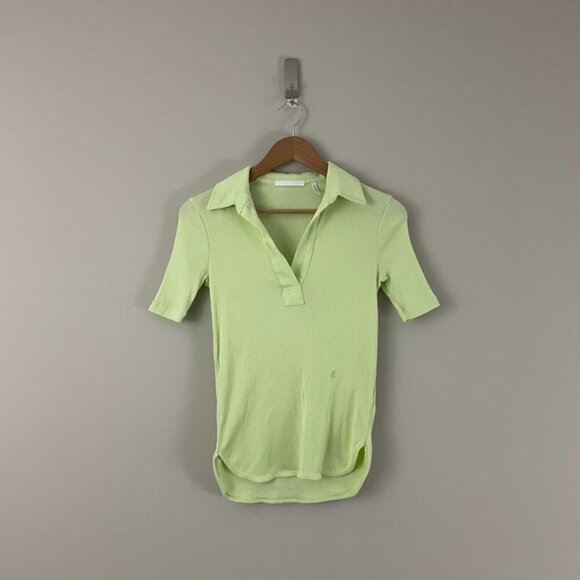 Helmut Lang Ribbed Cotton Polo Henley Shirt in Green Size XS - Picture 1 of 5